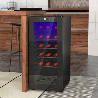 Wijnkoeler – Wijnkoelkast – Wijnklimaatkast – Flessenkoeler – Temperatuurinstelbaar 5-18 °C – Fluisterstil 41 dB – Verstelbare Planken – 18 Flessen