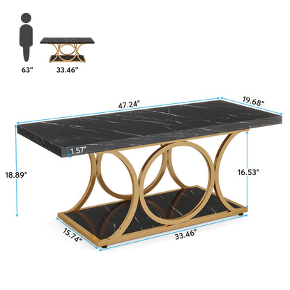 Salontafel – Woonkamertafel – Tafel – 2-laags – Marmeren Look – Gouden Metalen Frame – Krasbestendig Melamine