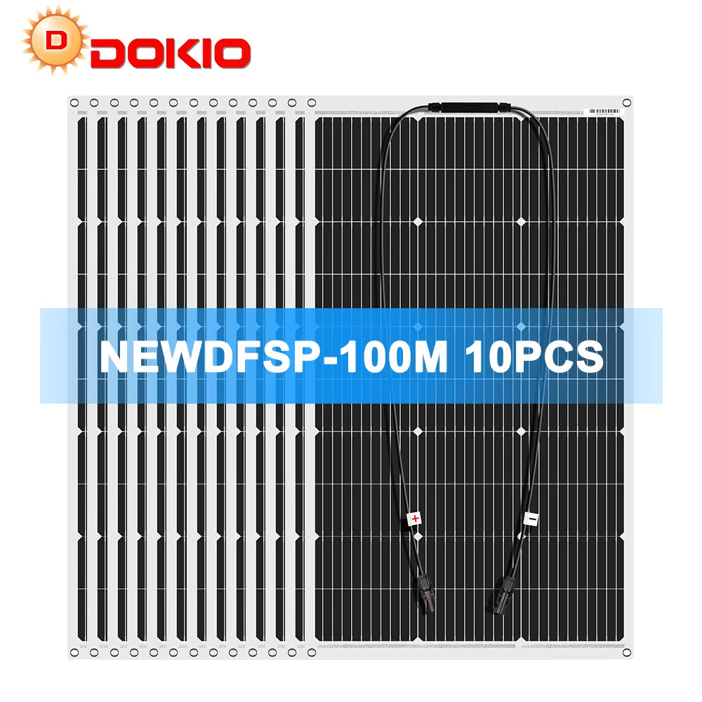 Dokio 18V 10pcs 100W Flexible Solar Panel Monocrystalline Solar Panel For Car/Home Waterproof Charge 12V 1000W Solar Panel - QUORE