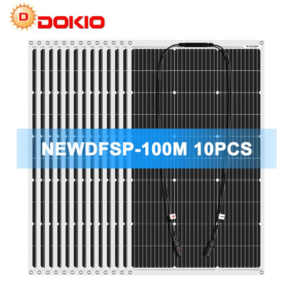 Dokio 18V 10pcs 100W Flexible Solar Panel Monocrystalline Solar Panel For Car/Home Waterproof Charge 12V 1000W Solar Panel - QUORE