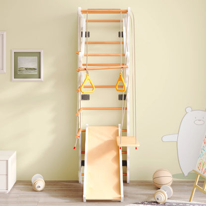 Kinderbed – Peuterbed – Juniorbed – Eenpersoonsbed – Vloerbed – 140x200 cm – Massief Grenenhout & MDF – Met Opberglades en Veiligheidsrailingen – Inclusief Trap