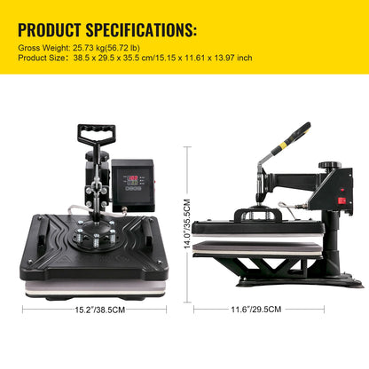 5-in-1 Hittepers – Transferpers – Textielpers – Mokkenpers – Pettenpers – Digitale Bedienung – Groot Teflon Gecoate Plaat 15x15 inch