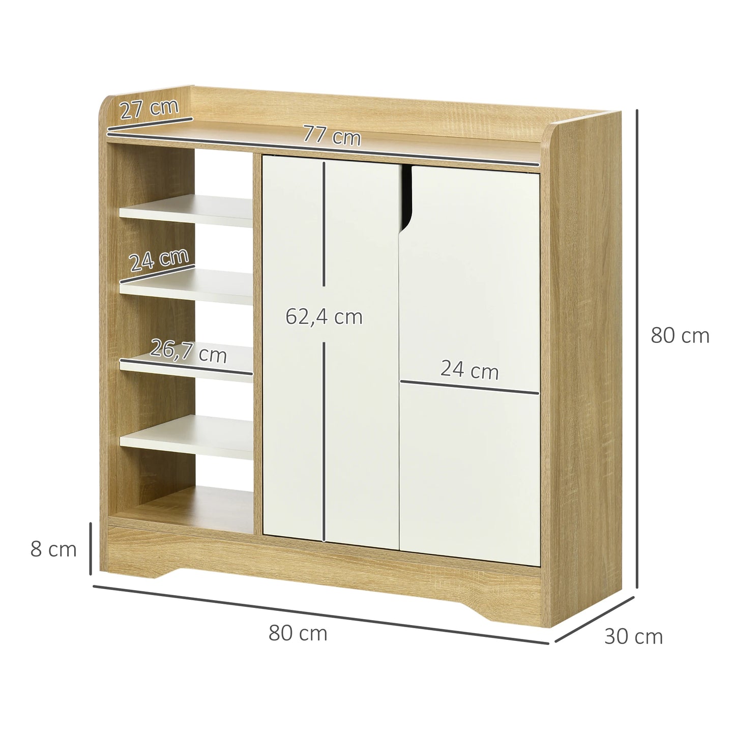 Schoenenkast – Schoenenopberger – Schoenenrek – Schoenmeubel – Compact 80x30x80 Cm – Verstelbare Legplanken – Houtmelamine - QUORE