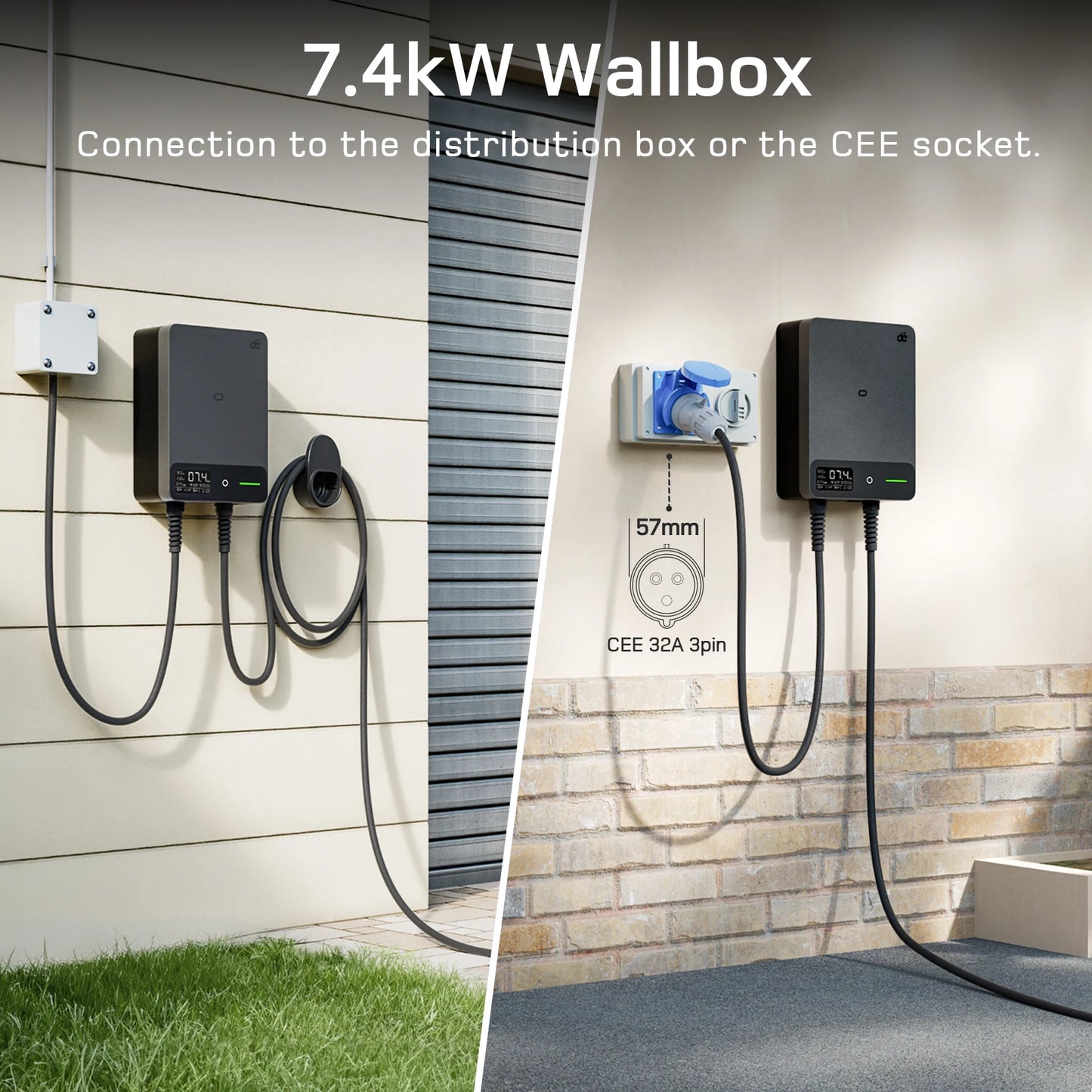 Wallbox 7,4 kW – EV Lader – Oplaadpunt – Elektrische Autolader – Laadstation – 12 Meter Type 2 Kabel – Instelbare Laadstroom 6-32A – App Bediening
