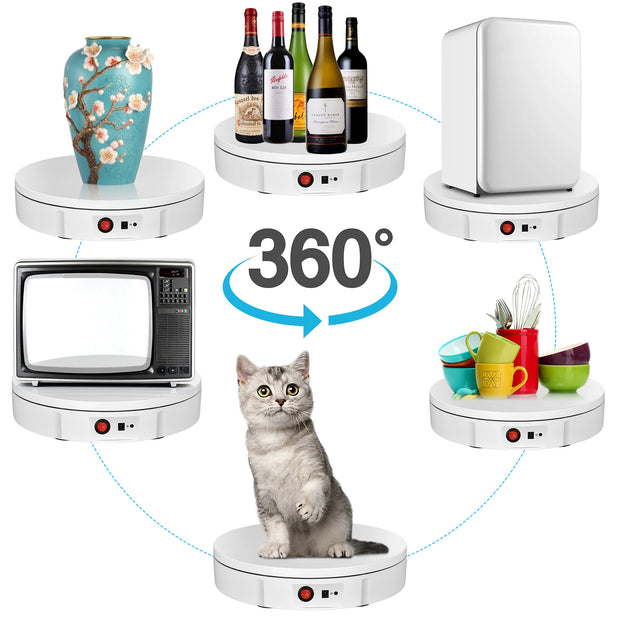 Draaitafel - Elektrische Roterende Display Stand – 360° Draaitafel met Afstandsbediening – Tot 100 kg Draagkracht – Voor Fotografie & Sieraden Display – Wit