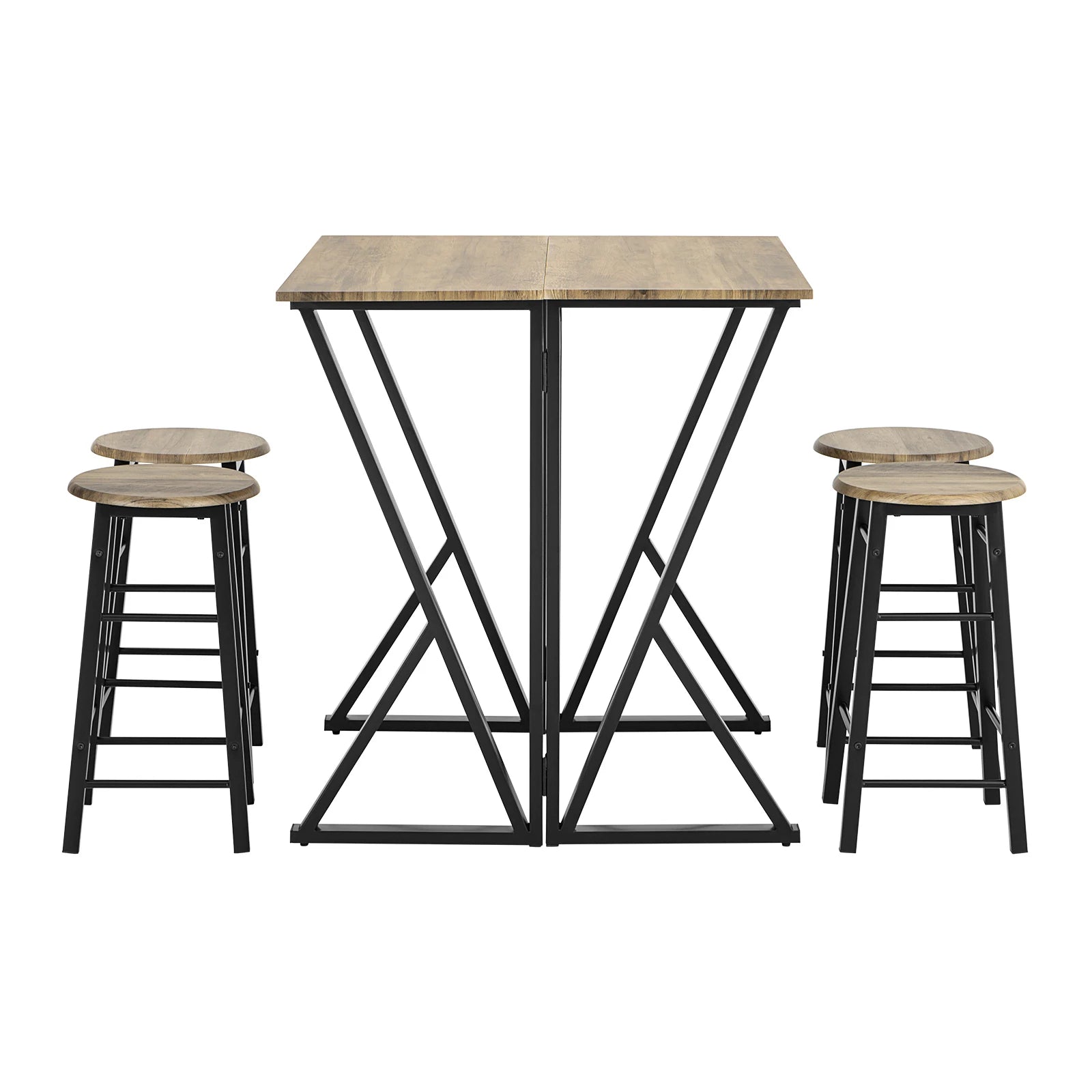 Eettafelset – Klaptafel – Stoelenset – 5-delige Eethoek – Compact – Klapblad – Metalen Frame - Khaki-beige - QUORE