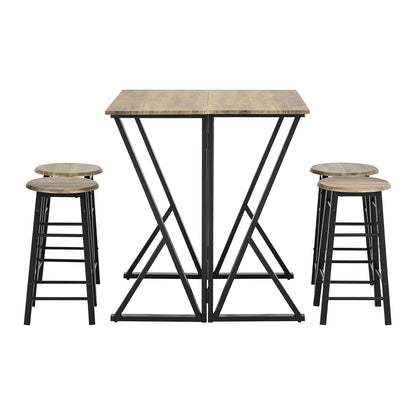 Eettafelset – Klaptafel – Stoelenset – 5-delige Eethoek – Compact – Klapblad – Metalen Frame - Khaki-beige - QUORE