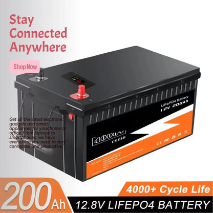LiFePO4 Accu – Lithium Batterij – Camper Accu – Boot Accu – Zonne-energie Accu – 12,8V 200Ah – Ingebouwd BMS