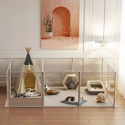 Acryl Dierenren – Transparante Ren – Kleine Dierrenren – Speelren – Knaagdierren – 360° Zicht – Aluminium Frame - S - 124x63x40cm - QUORE