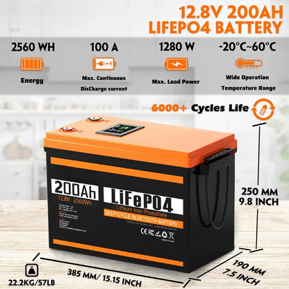 12V Lithium Accu – LiFePO4 Accu – Boot Accu – Kampeer Accu – Backup Accu – 200Ah Capaciteit – IP67 Waterdicht