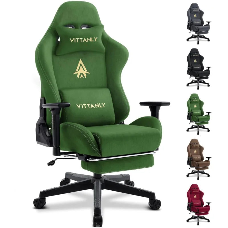 Ergonomische Bureaustoel – Gaming Stoel – Office Chair – Desk Chair – Computerstoel – Verstelbare Rugleuning – Ademend Suède Bekleding – Groene Kleur – Met Voetensteun - QUORE