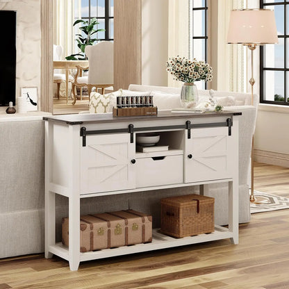 Consoletafel – Entreetafel – Opbergkast – Buffetkast – Houtnerf – Schuifdeuren – Veel Opbergruimte - 46 x 14.1 x 31.6 in - Walnoot Wit