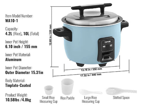 Rijstkoker - Rijstkokers - Multicooker - Crockpot - Slow Cooker - 10L - met Aluminium Nonstick Binnenpan - voor Restaurant Buffet