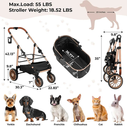 Hondenwagen – Hondenbuggy – Huisdierenwagen – Kattenwagen – Dierenbuggy – Schokdempende 360° Wielen – Lichtgewicht Koolstofstaal Frame
