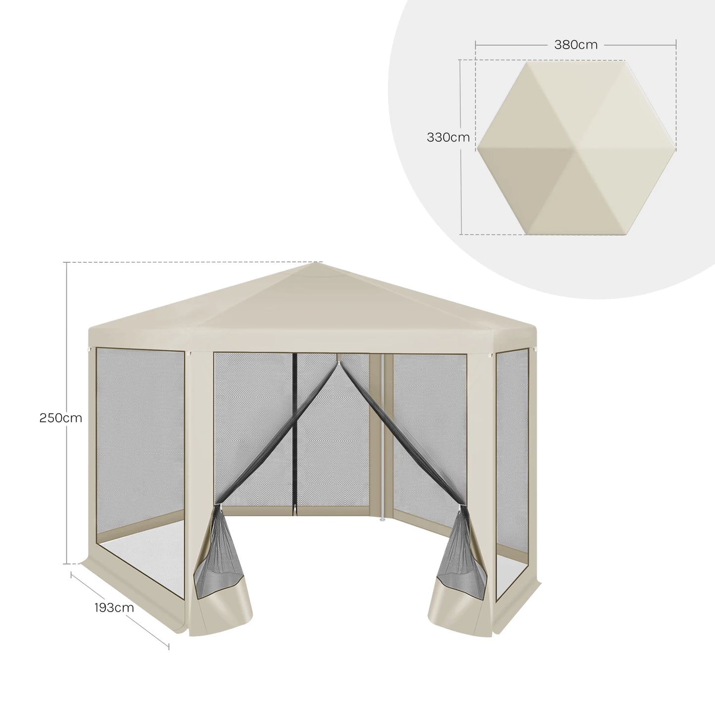 Tuinpaviljoen – Tuinkoepel – Tuintent – Schaduwdoek – Insectennet – 3.8x3.3 Meter – Waterafstotende 210D Oxford Stof - Beige