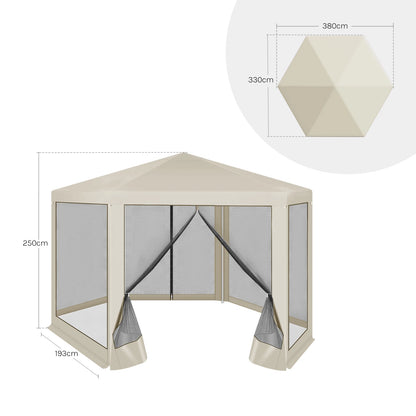 Tuinpaviljoen – Tuinkoepel – Tuintent – Schaduwdoek – Insectennet – 3.8x3.3 Meter – Waterafstotende 210D Oxford Stof - Beige