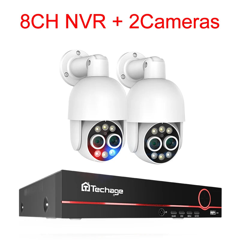Techage 8CH Dual Lens 4MP+4MP PTZ POE Camera System 8X Mix Zoom Human Detection H.265 AI CCTV Video Security Kit Colorful Night - QUORE