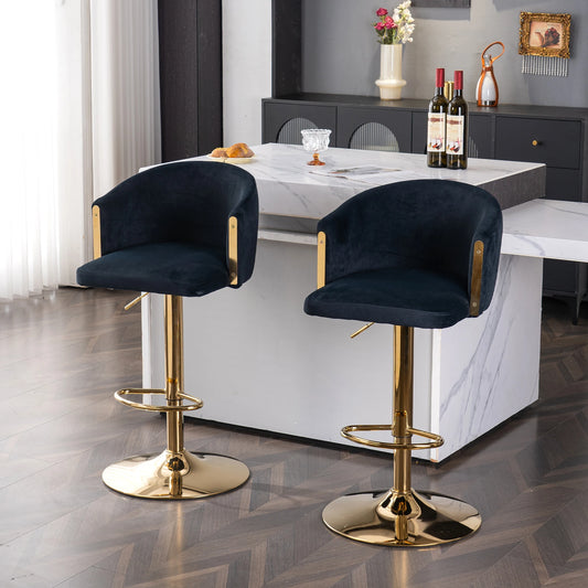 Barstoelen – Barkrukken – Stoelen Voor Bar – Keukenstoelen – Verstelbare Hoogte – Velvet Bekleding – Metalen Voet
