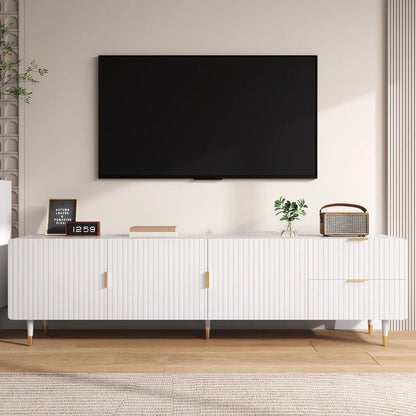 TV-kast – Tv-meubel – Tv-dressoir – Tv-meubelkast – Wit – Soft-close Deuren – Gouden Metalen Handgrepen & Verstelbare Pootjes