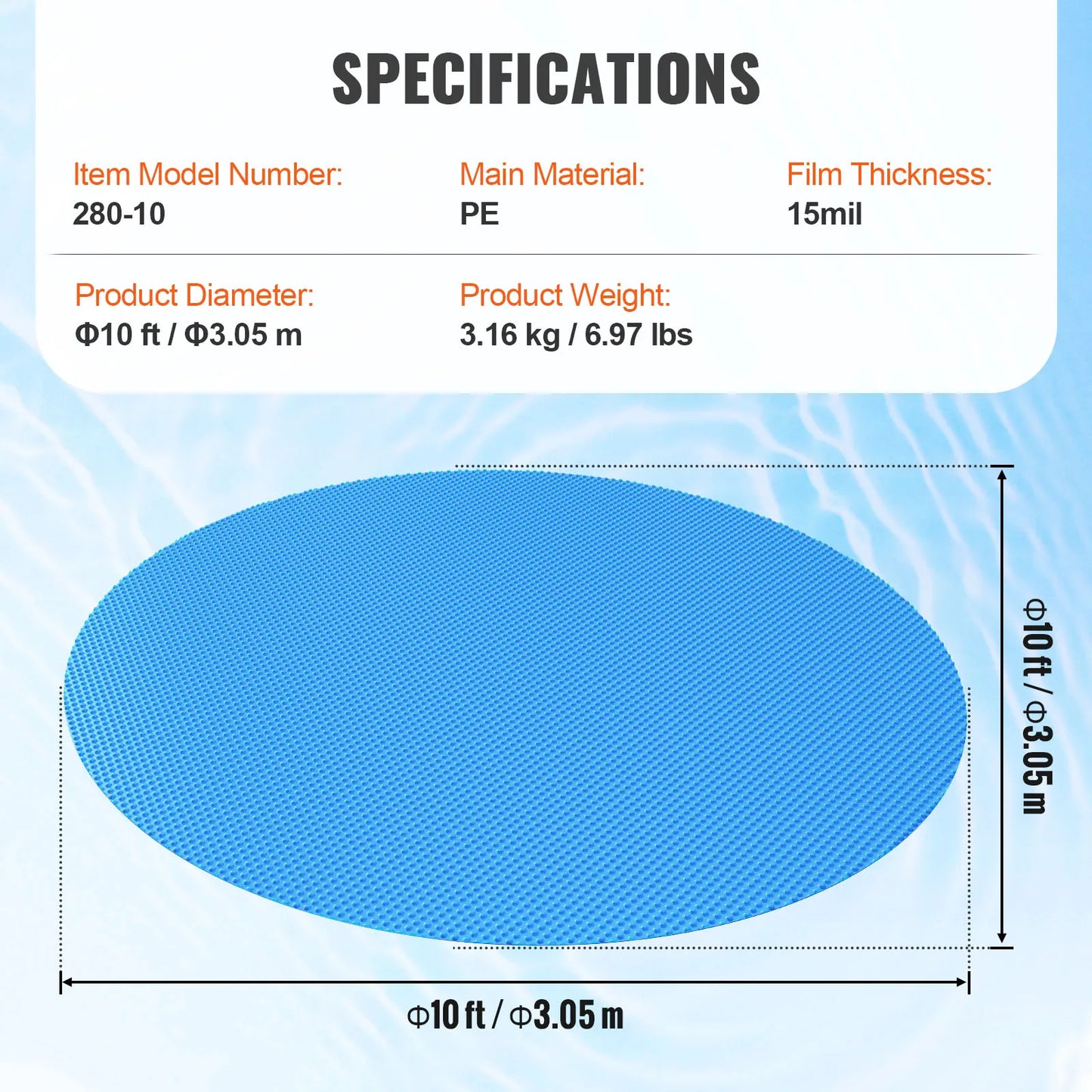 Solar Zwembadafdekking – Zwembadhoes – Warmtebeschermer – Afdekzeil – Bubbels – PE Materiaal – Voorkomt Verdamping - 10ft 15mil - QUORE