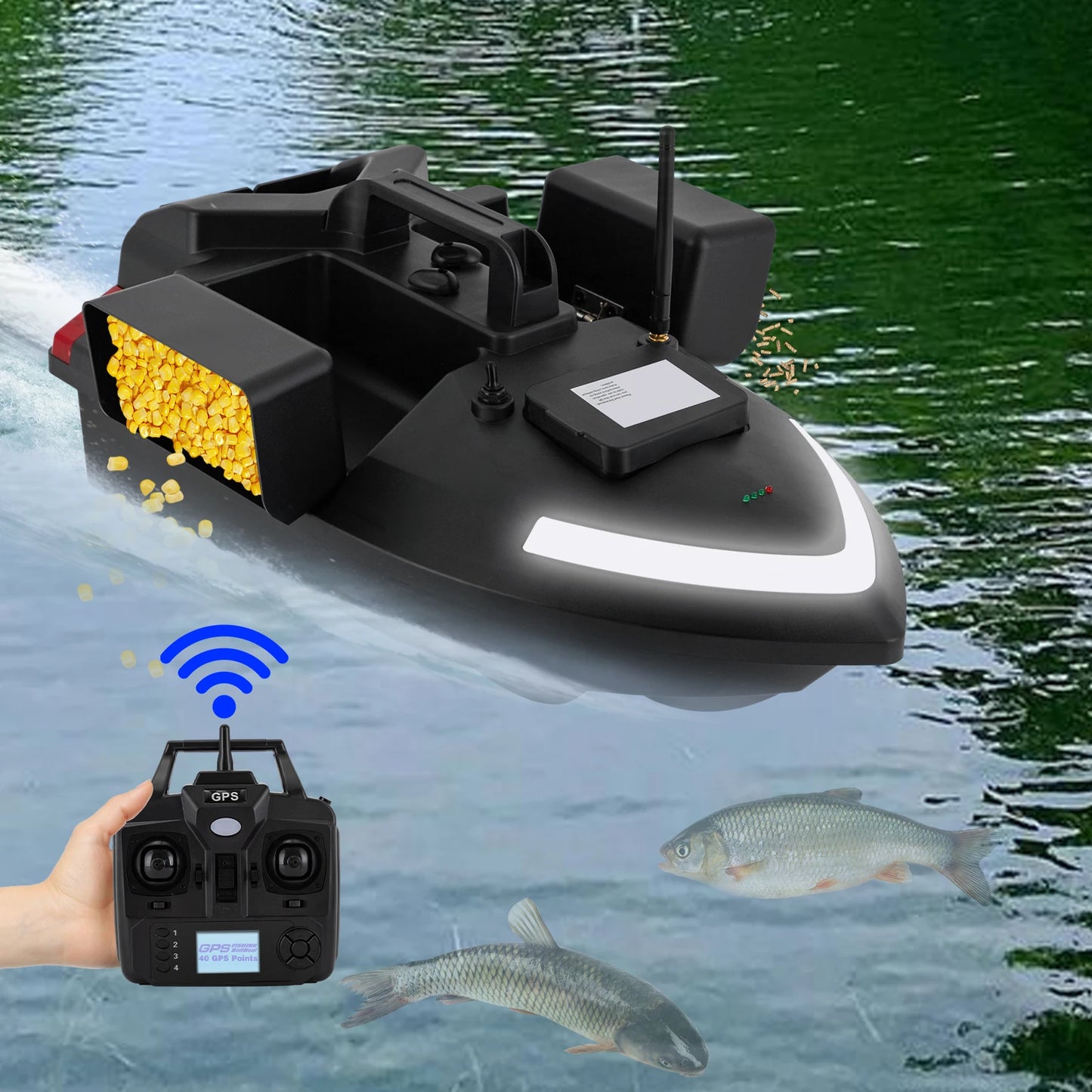 GPS Voerboot – Voerapparaat Op Afstand – Voerboot Met GPS – Visboot – Voerboot Voor Zoetwater – 12.000 mAh Accu – Drie Voertanks