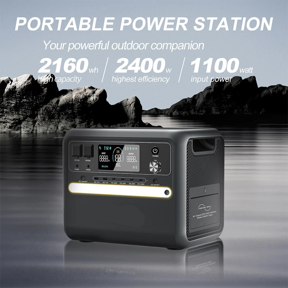 Draagbare Power Station – Mobiele Stroomvoorziening – Noodstroomgenerator – Outdoor Accu – 2160Wh Capaciteit – 2400W Uitgangsvermogen