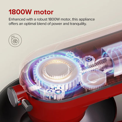 Keukenmixer – Standmixer – Mixmachine – Deegmixer – 7 Liter Roestvrijstalen Kom – 1800 Watt Motor - Rood