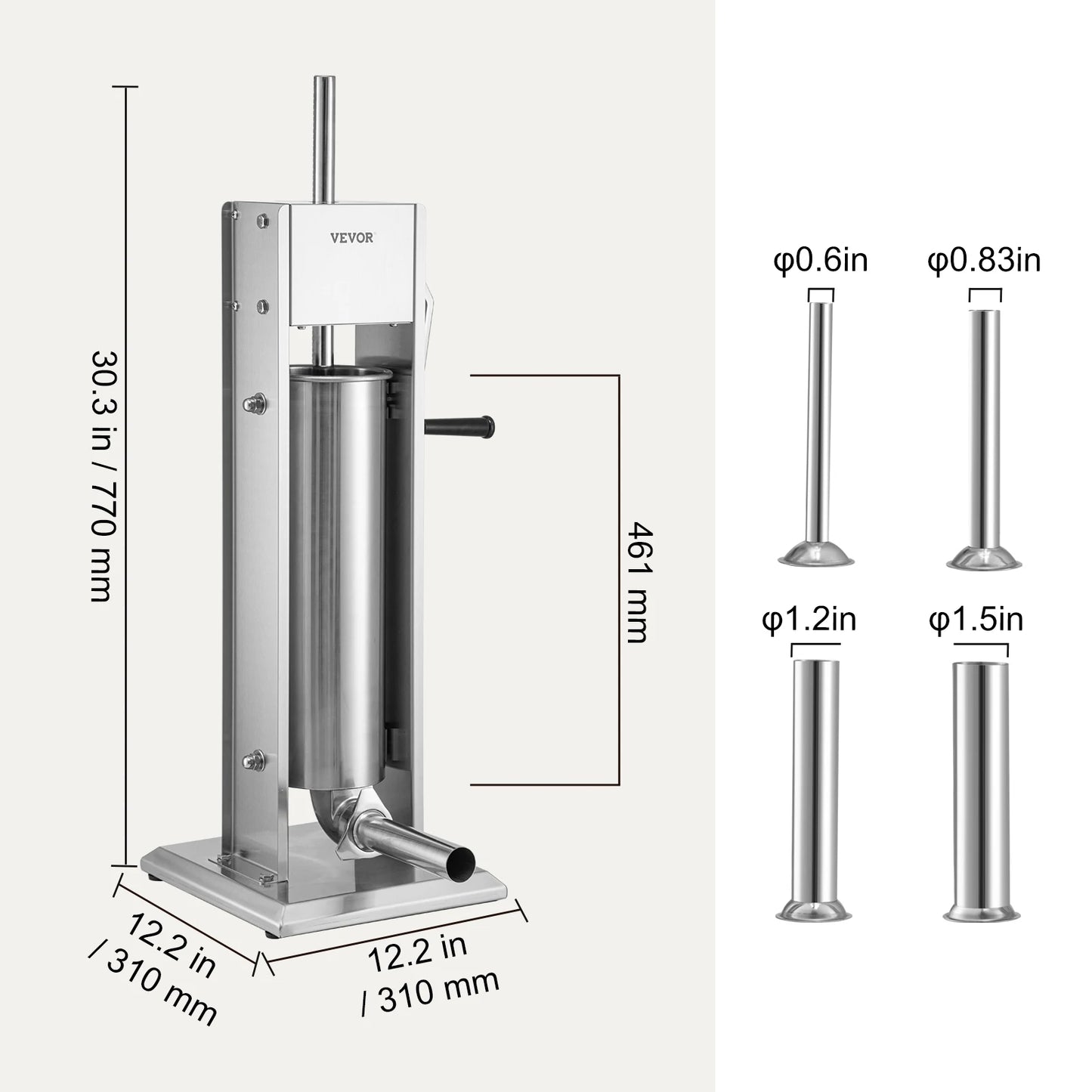 Worstenvuller - Worstenmaker - Handmatige Verticale Worstmaker - Inclusief 5 Vulbuizen - Worstmachine - Professionele 7L RVS Worstenvuller