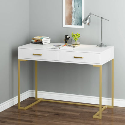 Bureau – Compact Bureau – Schrijftafel – Werkplek – Laptoptafel – 2 Lades – MDF Tafelblad