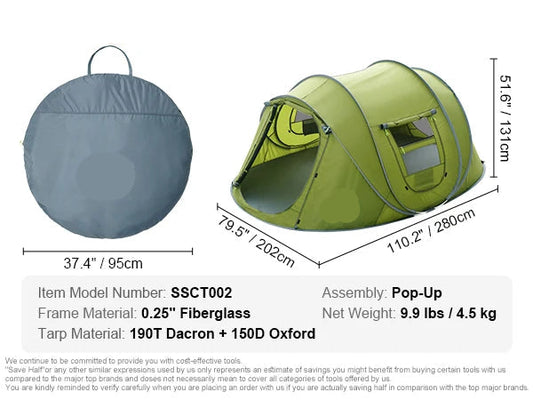 Camping Tent - Tent - Camping Tent 6 Persons - Waterproof - Outer Tent - UV Protection - 9x7x4ft - Quick Set Up - Including Carry Bag