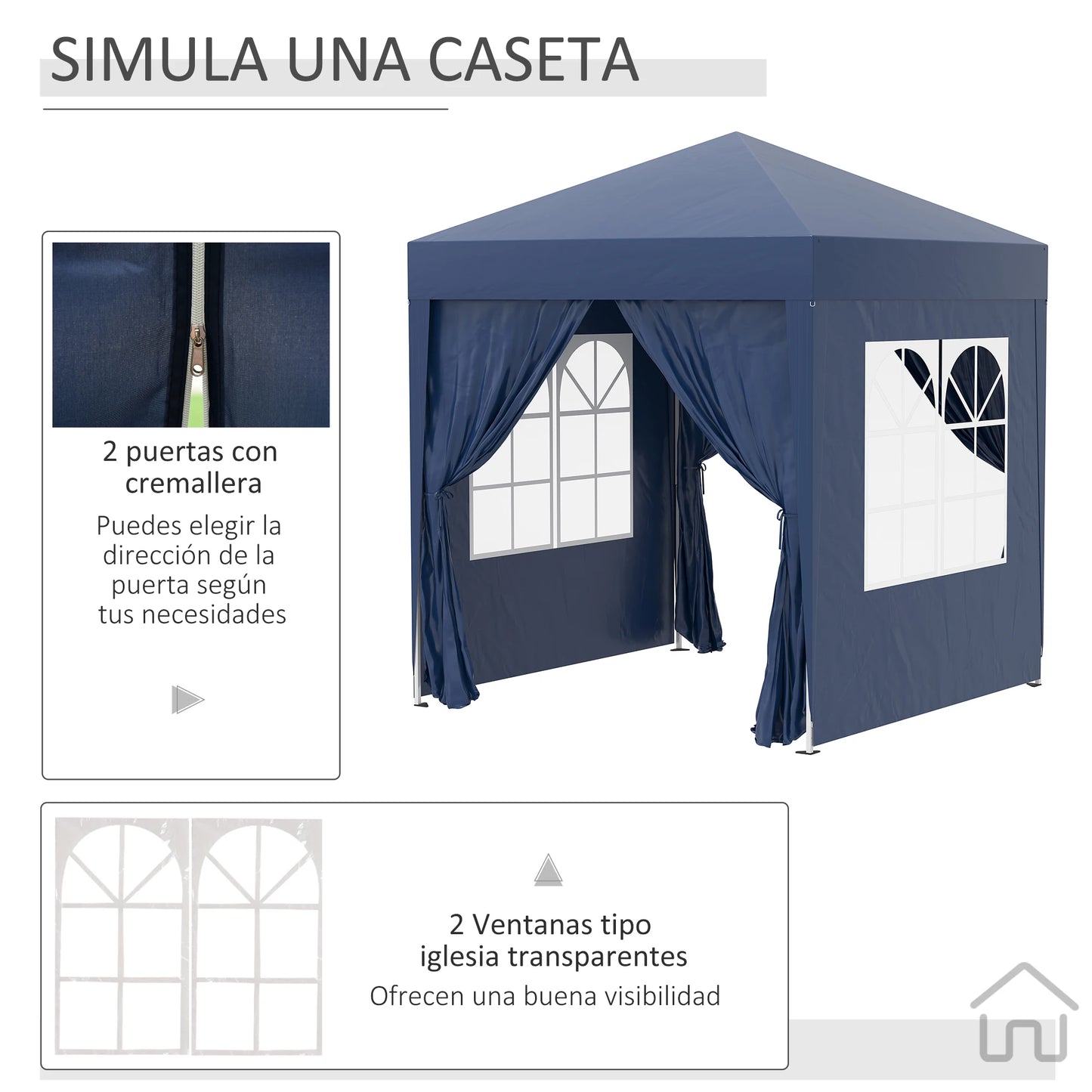 Paviljoen - Tuinpaviljoen - Partytent - Tuintent - Pop-up Kliksysteem - Stabiel - Vouwtent - Opvouwbaar - Waterdicht - Winterbestendig - 50+UV-Bescherming - voor Tuin - Buiten - Achtertuin - 2 x 2 m - Blauw
