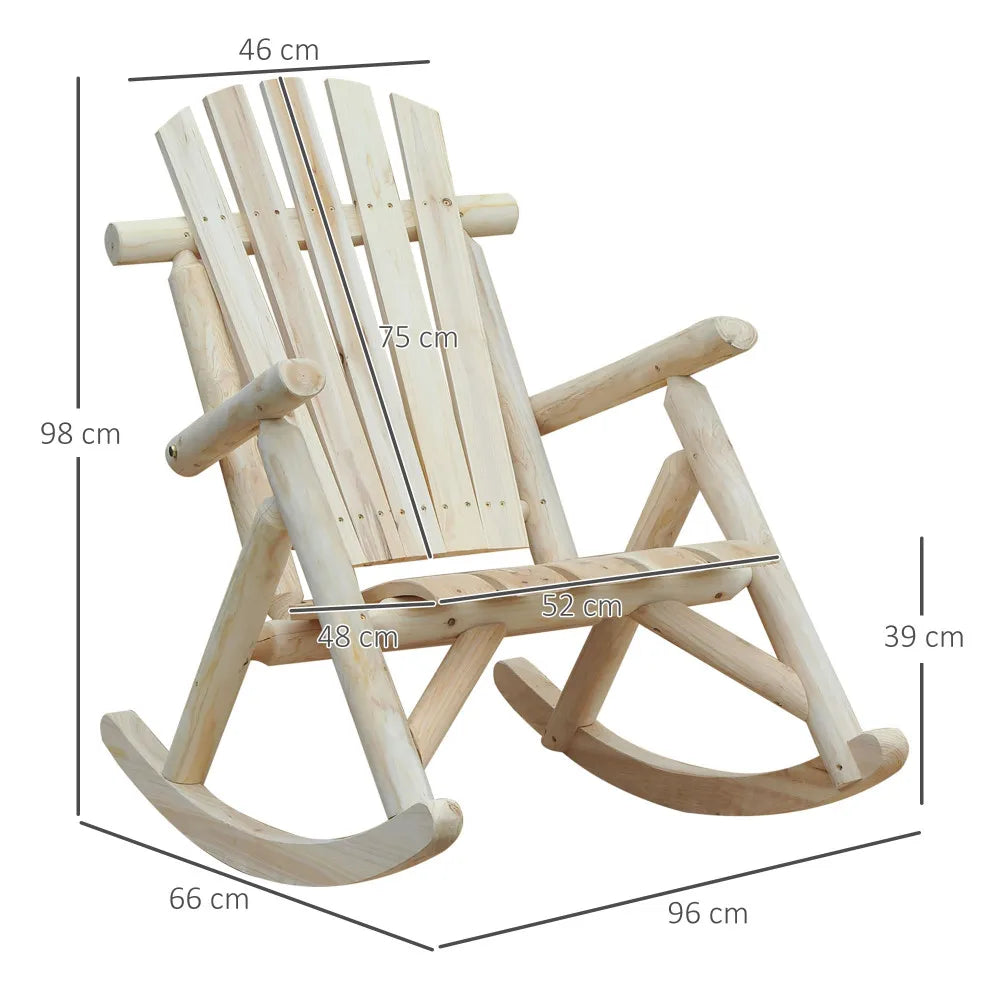 Houten Schommelstoel – Schommelstoel Voor Binnen – Tuinstoel – Balkonstoel – Ergonomisch Zitvlak – Natuurlijk Dennenhout – Extra Hoge Rugleuning - Witte Rijst