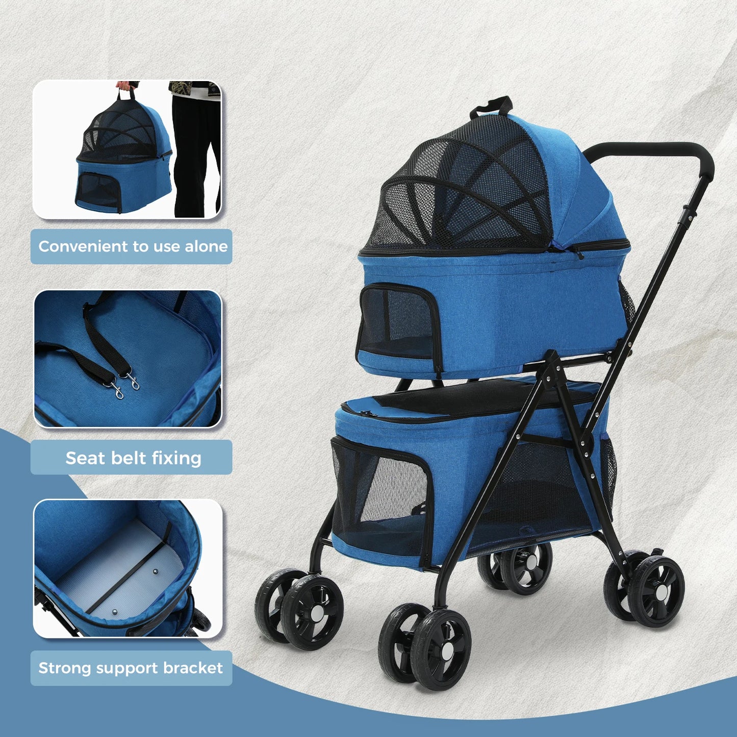 Pet Stroller Buggy - Hondenwagen - Hondenbuggy -  Inklapbaar - 4 Wielen Opvouwbare Kinderwagen - Dubbele Hondenwagen voor Reizen - Verwijderbare Draagbare Huisdierentas - voor Kleine Katten of Honden