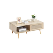 Koffietafel - Table - Coffe table - Living Room Table - Rotan salontafel - Rechthoekige salontafel - Moderne Boho-stijl - 2 lagen opbergruimte - Salontafel voor woonkamer/slaapkamer - 47 inch