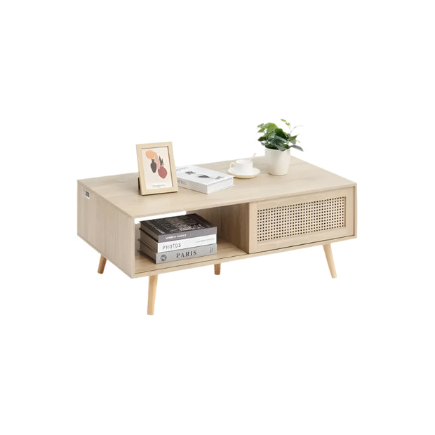 Koffietafel - Table - Coffe table - Living Room Table - Rotan salontafel - Rechthoekige salontafel - Moderne Boho-stijl - 2 lagen opbergruimte - Salontafel voor woonkamer/slaapkamer - 47 inch