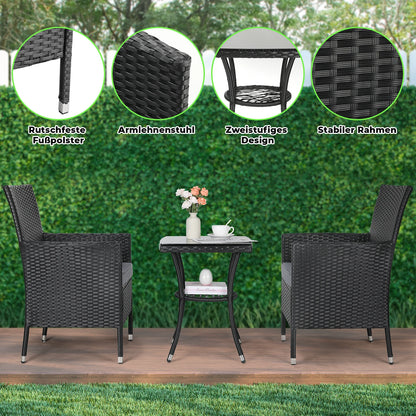 Wicker Loungeset – Loungeset Buiten – Tuinmeubel Set – Balkonset – 3-Delig – Hoogwaardig PE-Rattan – Comfortabele Kussens - QUORE