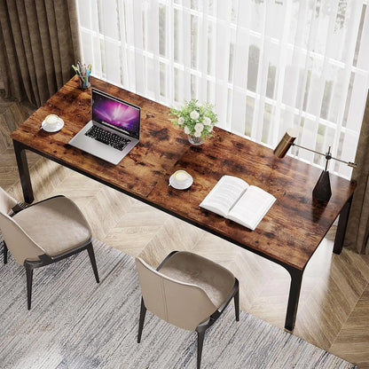 Bureau – Computerbureau – Werktafel – Bureautafel – Thuiswerkplek – Extra Lang 200 cm – Stevig Houtlook Metalen Pooten Rustiek Bruin