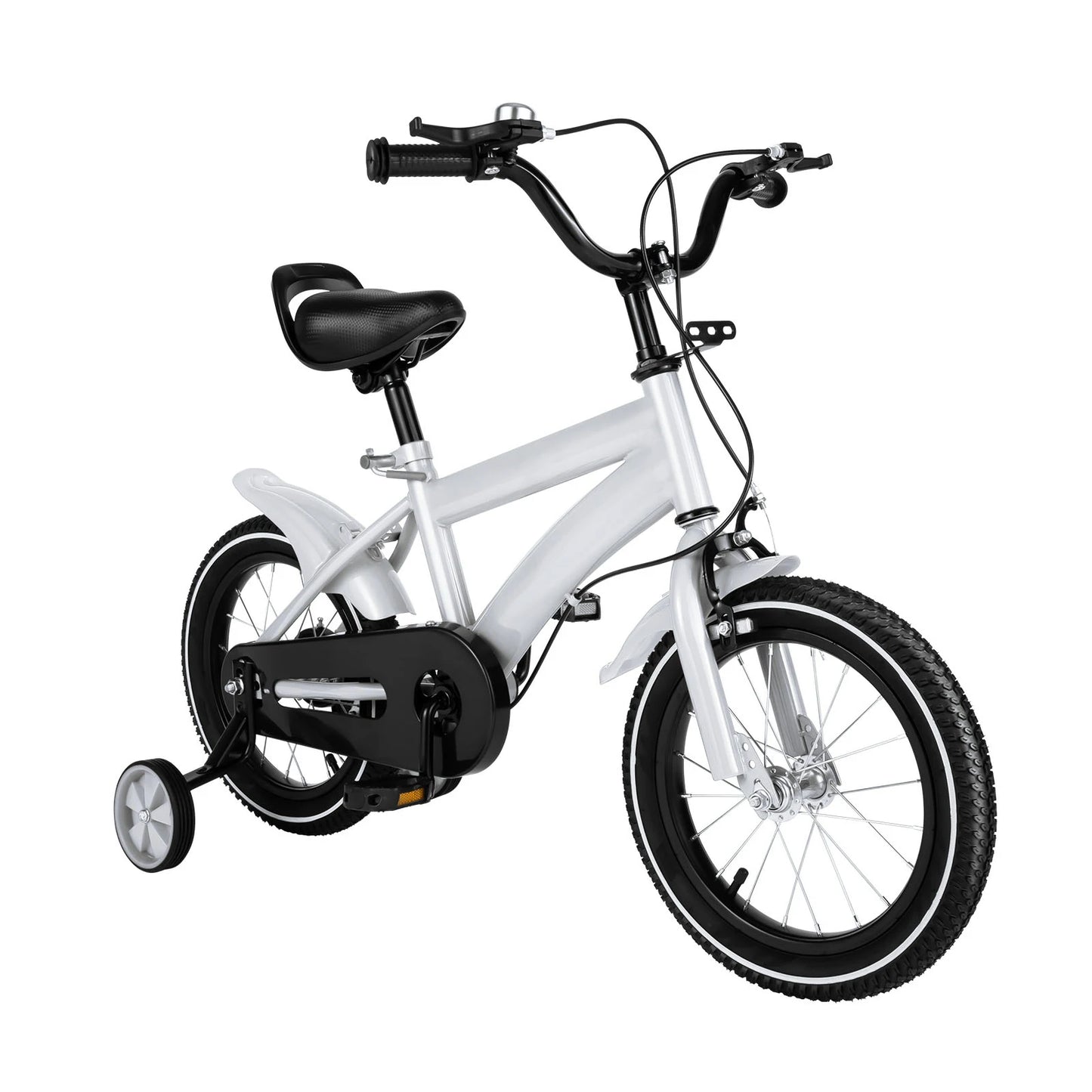 Kinderfiets - Kinderfiets met Zijwielen - 14inch - Stoere Fiets voor Kinderen 2-4 Jaar – Verstelbaar Zadel en Stuur – Met Opbergbak en Mand - Perfect voor Leren Fietsen -  Verstelbare Hoogte, Carbon Staal & Zijwieltjes - Wit