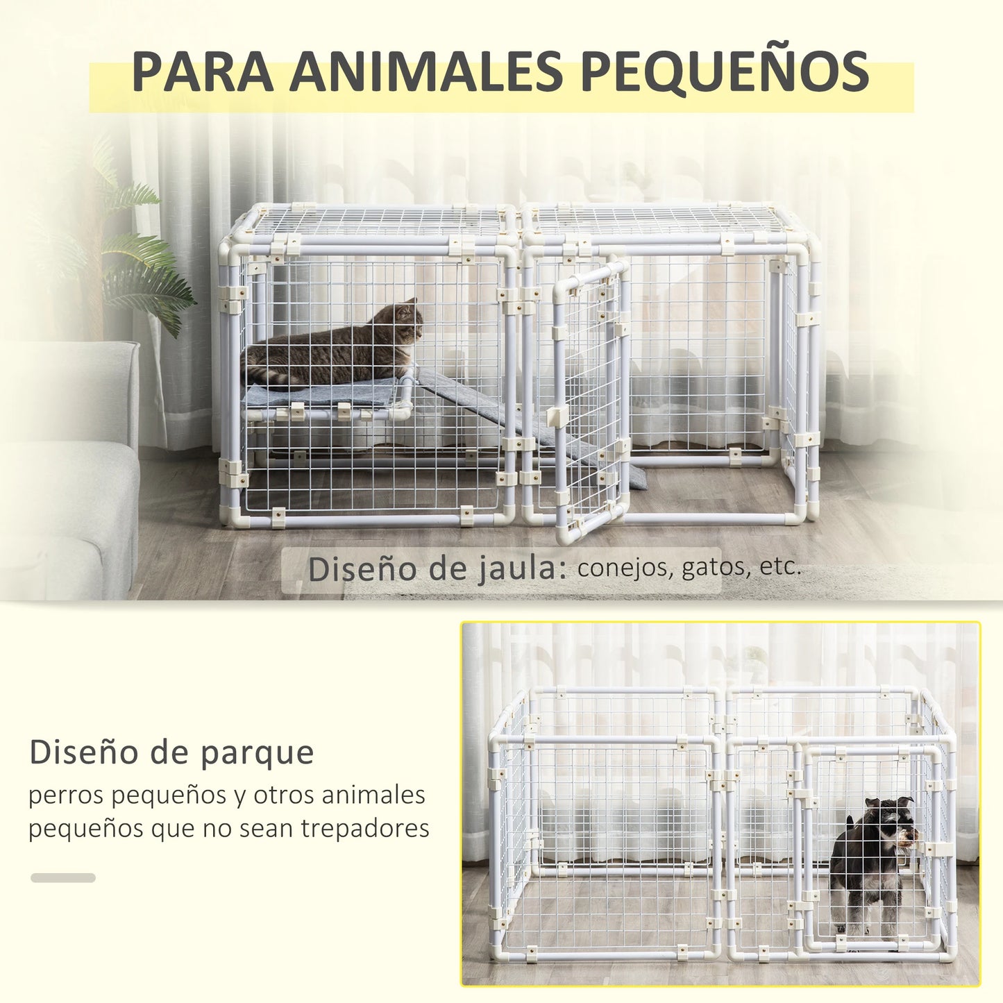 Modulaire Dierenren – Knaagdierren – Huisdierenren – Speelren – Binnenren – Stevig Staal – Vilten Mat - 143 x 74 x 140 cm - QUORE
