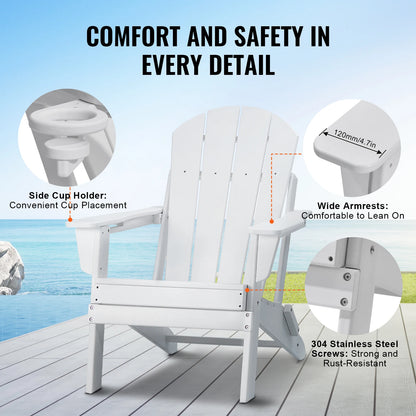 Adirondack - Adirondack Tuinstoel - Loungestoel - Stoel - Set van 2 All-Weather - Draagbare Opvouwbare Pitstoel - met Bekerhouder - Blauw