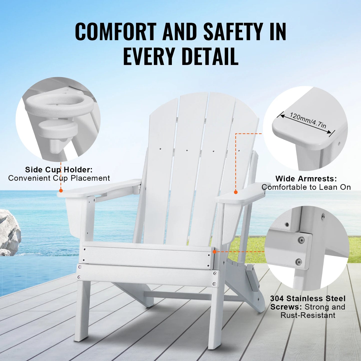 Adirondack - Adirondack Tuinstoel - Loungestoel - Stoel - Set van 2 All-Weather - Draagbare Opvouwbare Pitstoel - met Bekerhouder