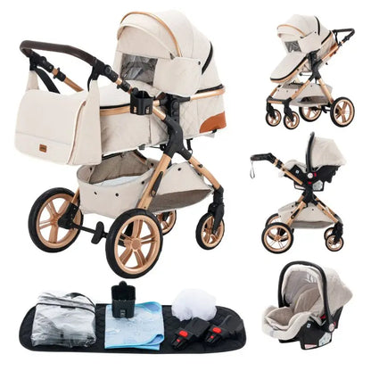 Stroller - Buggy - Kinderwagen 3-in-1 - Kinderwagens - Draagbare Reis Kinderwagen  - Hoogland Pram -Multifunctionele Aluminium Frame Kinderwagen - Hoge uitvoering - Low version - Blauw