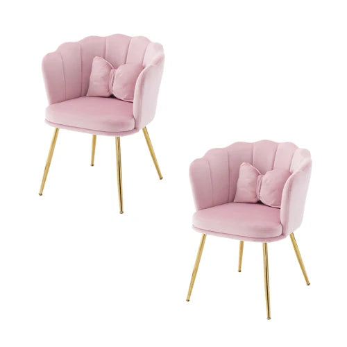 Eetkamerstoelen – Set van 2 - Velours Stoel – Lounge Stoel – Fluwelen Fauteuil – Design Fauteuil – Bloembladdesign – Ergonomisch Zitcomfort – Vergulde Metalen Poten - Roze