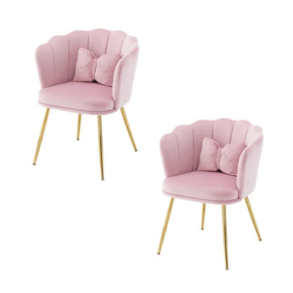 Eetkamerstoelen – Set van 2 - Velours Stoel – Lounge Stoel – Fluwelen Fauteuil – Design Fauteuil – Bloembladdesign – Ergonomisch Zitcomfort – Vergulde Metalen Poten - Roze