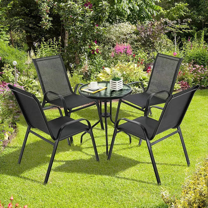 Tuinstoelen - Strandstoel - Tuinstoelen Stapelbaar - Tuinstoel met Hoge Rugleuning -  Staal en Teslin – Comfortabele Buitenstoelen voor Balkon, Camping en Tuin - 4 Stuks - Zwart