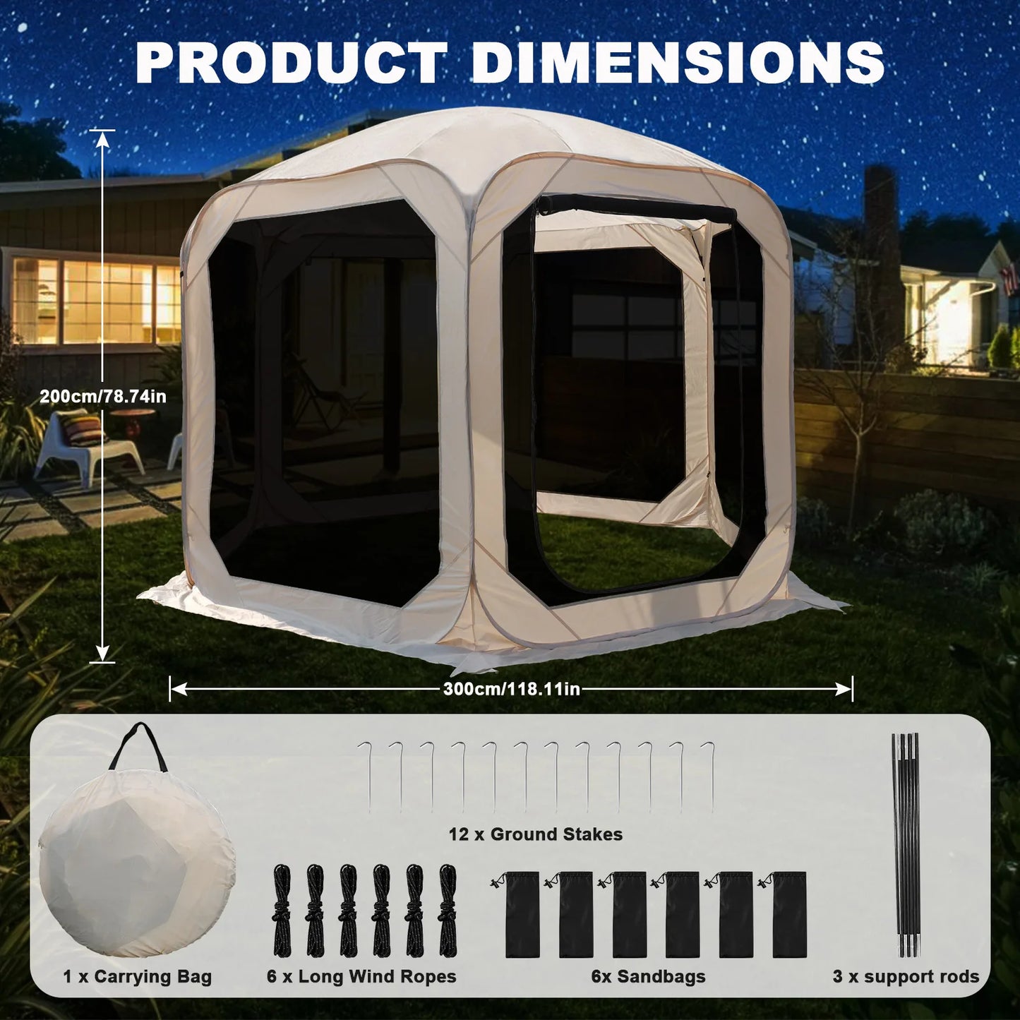 Pop-Up Tent – Kampeertent – Vouwtent – Schuiltent – Insectenwerend – 3x3 Meter – Waterdicht