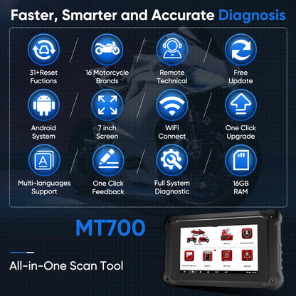 Motor Diagnose Tool – Motorfietsen Scanner – Foutcode Lezer – OBD2 Scanner – 7-Inch Touchscreen – 35+ Onderhoudsfuncties
