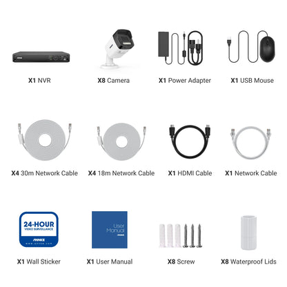 ANNKE 3K 8CH PoE Security System 4/8PCS Bullet Cameras Color IR Night Vision Human Vehicle Detection Built-in Mic IP67 IP Camera