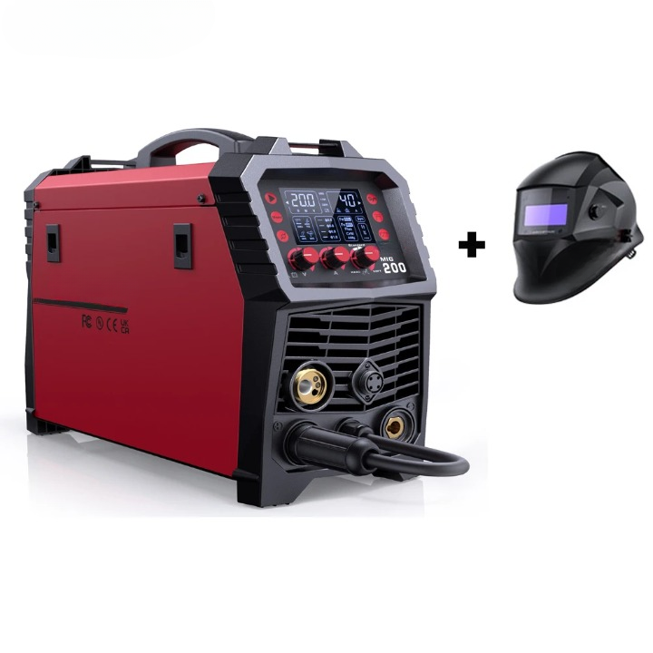 6-In-1 MIG-Lasmachine – MIG-Lasser – TIG-Lasser – MMA-Lasser – Spotlasser – 220V – Synergische Digitale Besturing - Met Lashelm