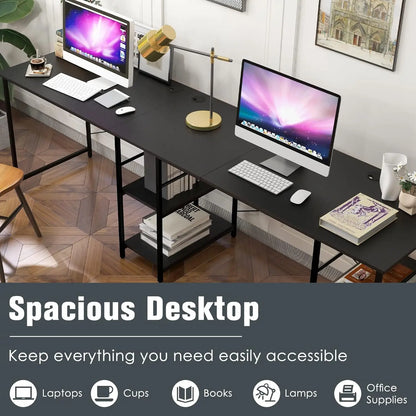 L-vormig Bureau – Hoekbureau – Gaming Bureau – Computerbureau – Werkplek Bureau – RGB LED Verlichting – Ingebouwde Power Hub – 148 cm – Omkeerbaar Design – Zwart - QUORE